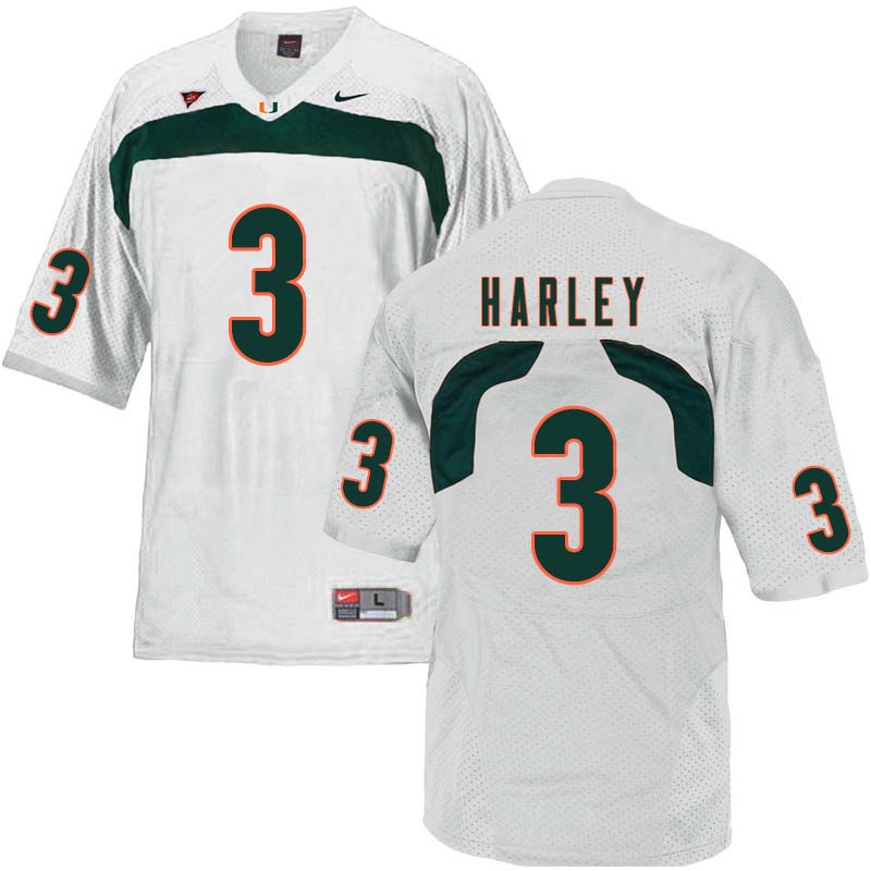 Nike Miami Hurricanes #3 Mike Harley College Football Jerseys Sale-White